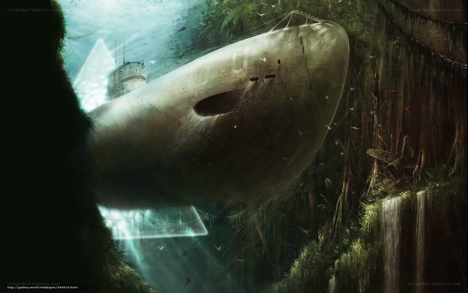 Submarine in jungle cave