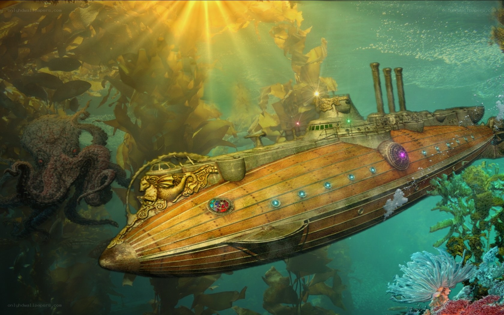 Submarine in kelp forest