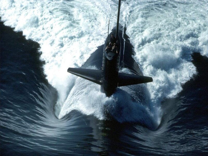 Submarine in Ocean — Black, Dramatic, Photograph, People