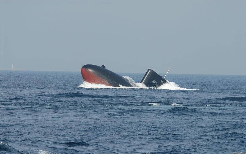 Submarine in Ocean — Blue, Calm, Afternoon, Photograph, Sky