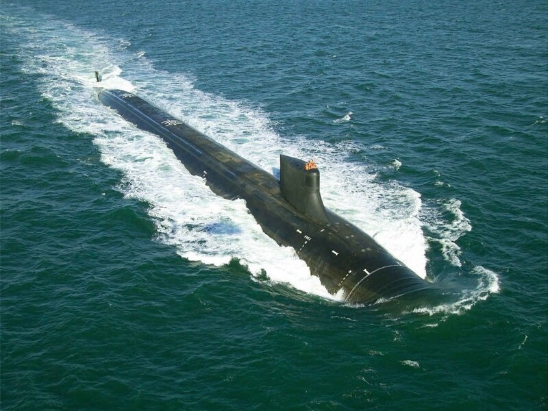 Submarine in Ocean — Blue, Calm, Afternoon, Photograph, Wake