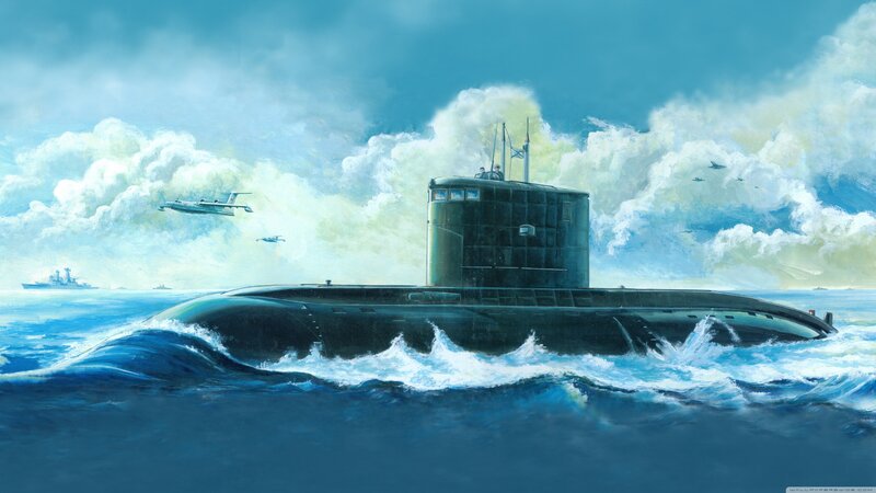 Submarine in Ocean — Blue, Dramatic, Afternoon, Digital Art