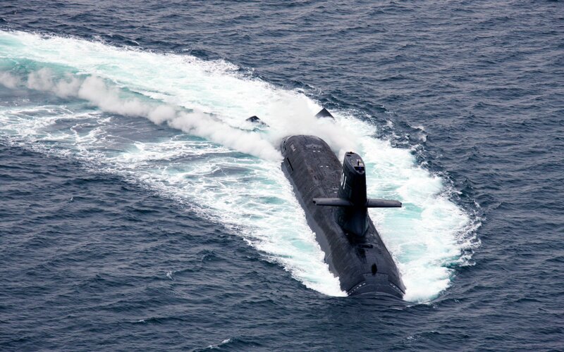 Submarine in Ocean — Blue, Dramatic, Photograph, Wake