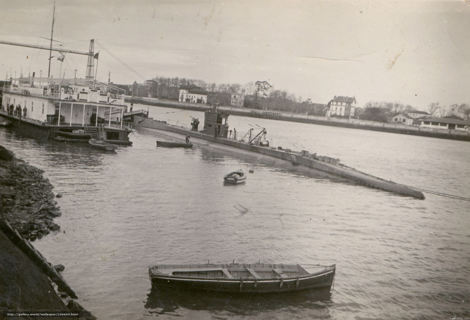 Submarine in river port