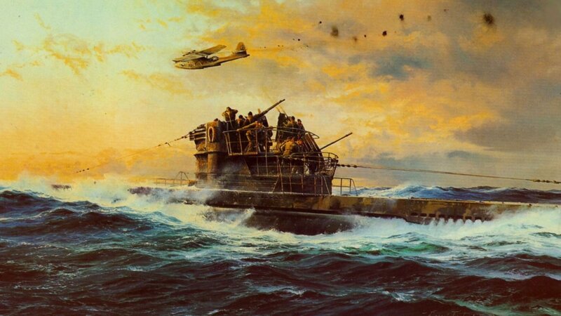 Submarine in Rough Sea — Blue, Dramatic, Sunset