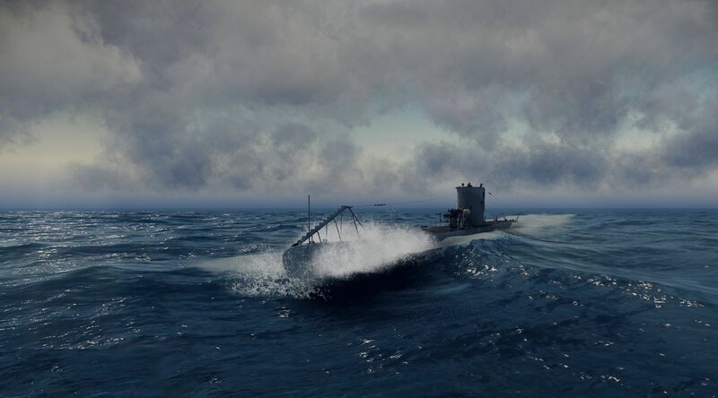 Submarine in Rough Sea — Blue, Dramatic