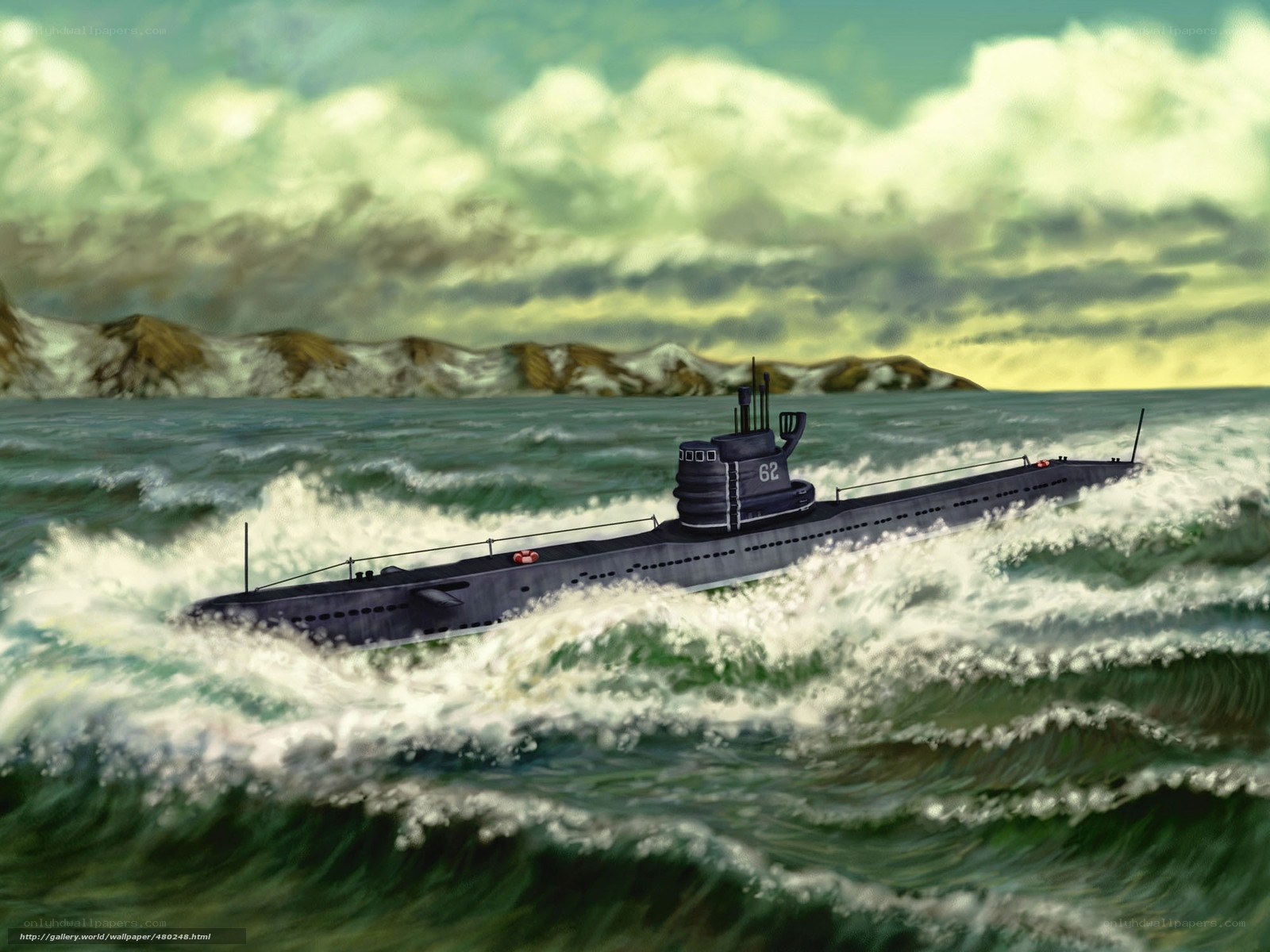 Submarine in rough sea