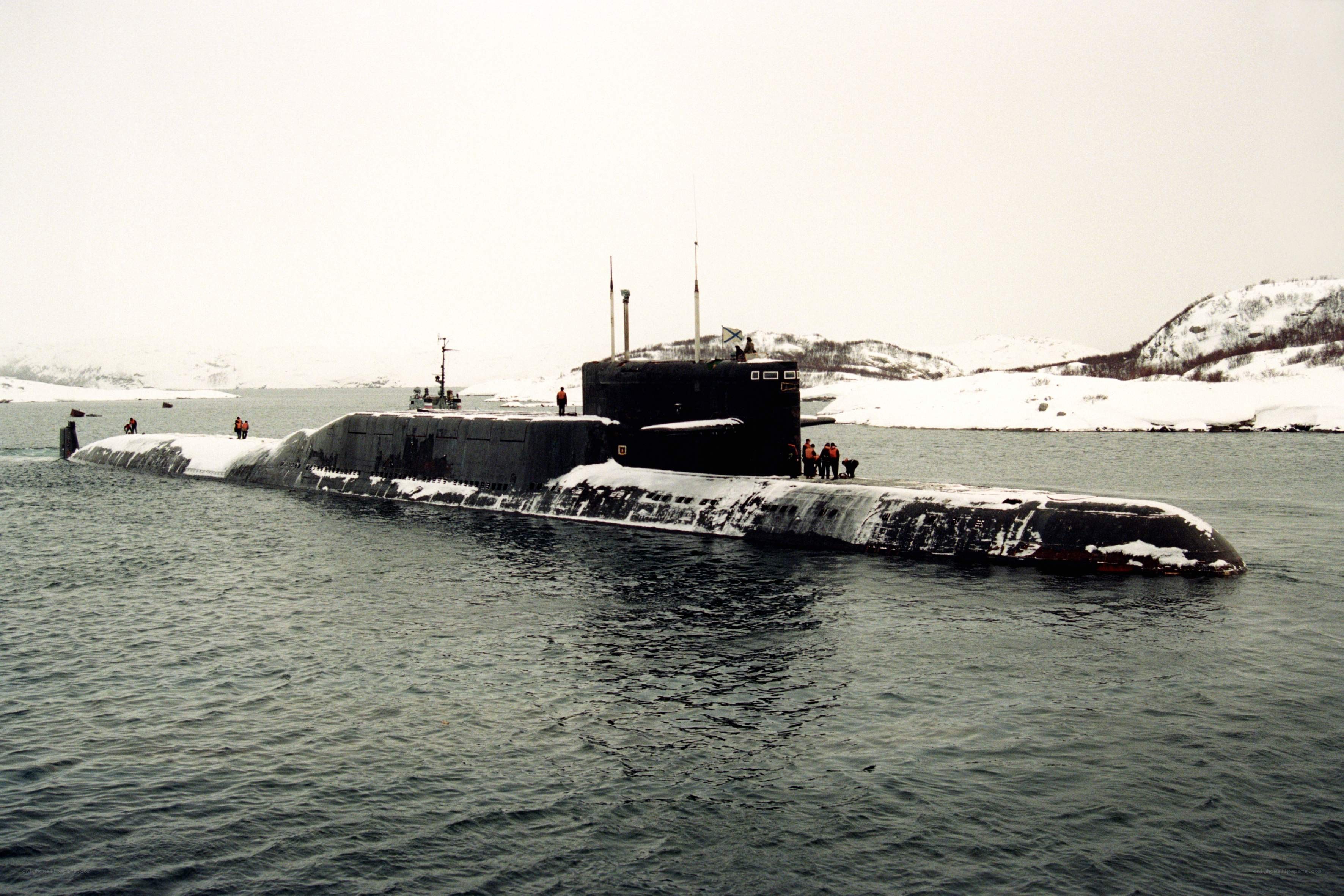 Submarine in snowy waters