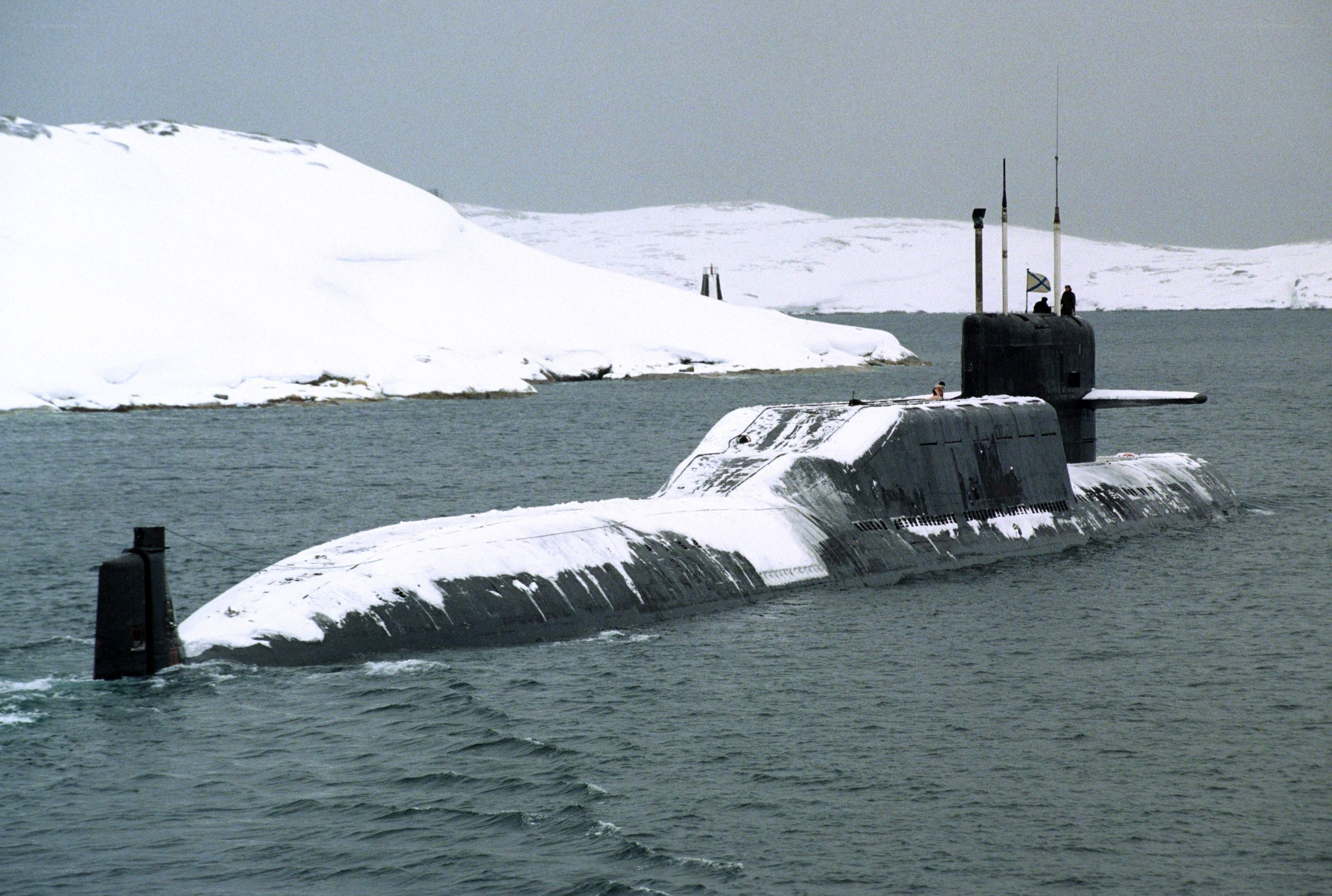 Submarine in snowy waters