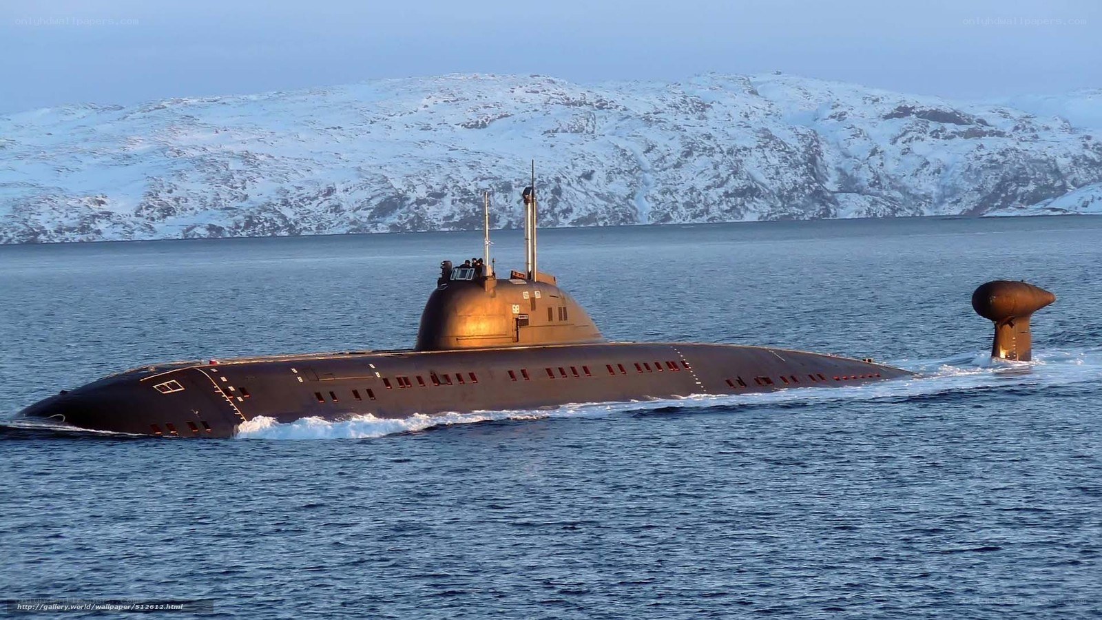 Submarine in snowy waters