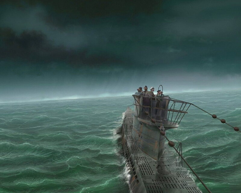 Submarine in stormy sea