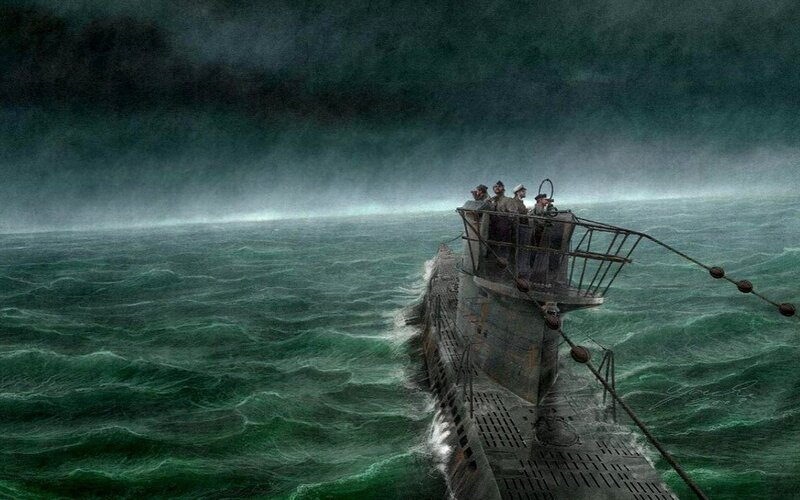 Submarine in stormy sea