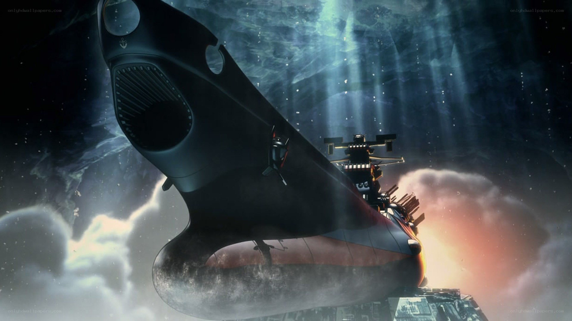 Submarine in stormy sea