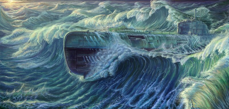 Submarine in Stormy Sea — Blue