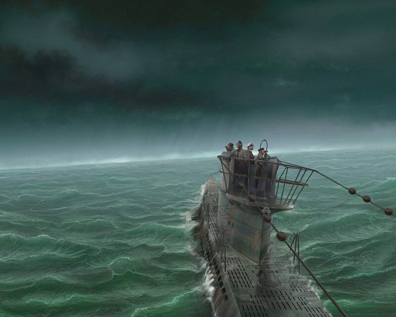 Submarine in Stormy Sea — Green
