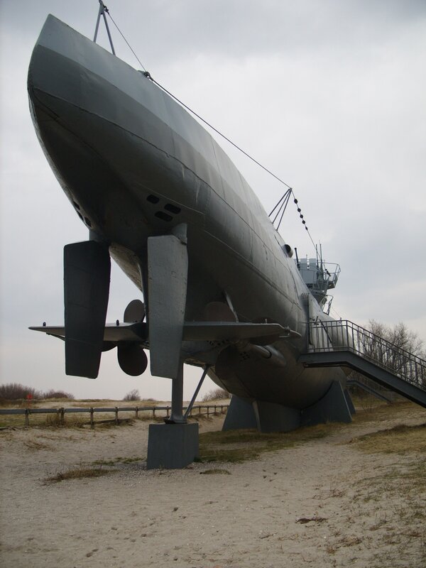 Submarine on Display — Gray, Overcast, Photograph