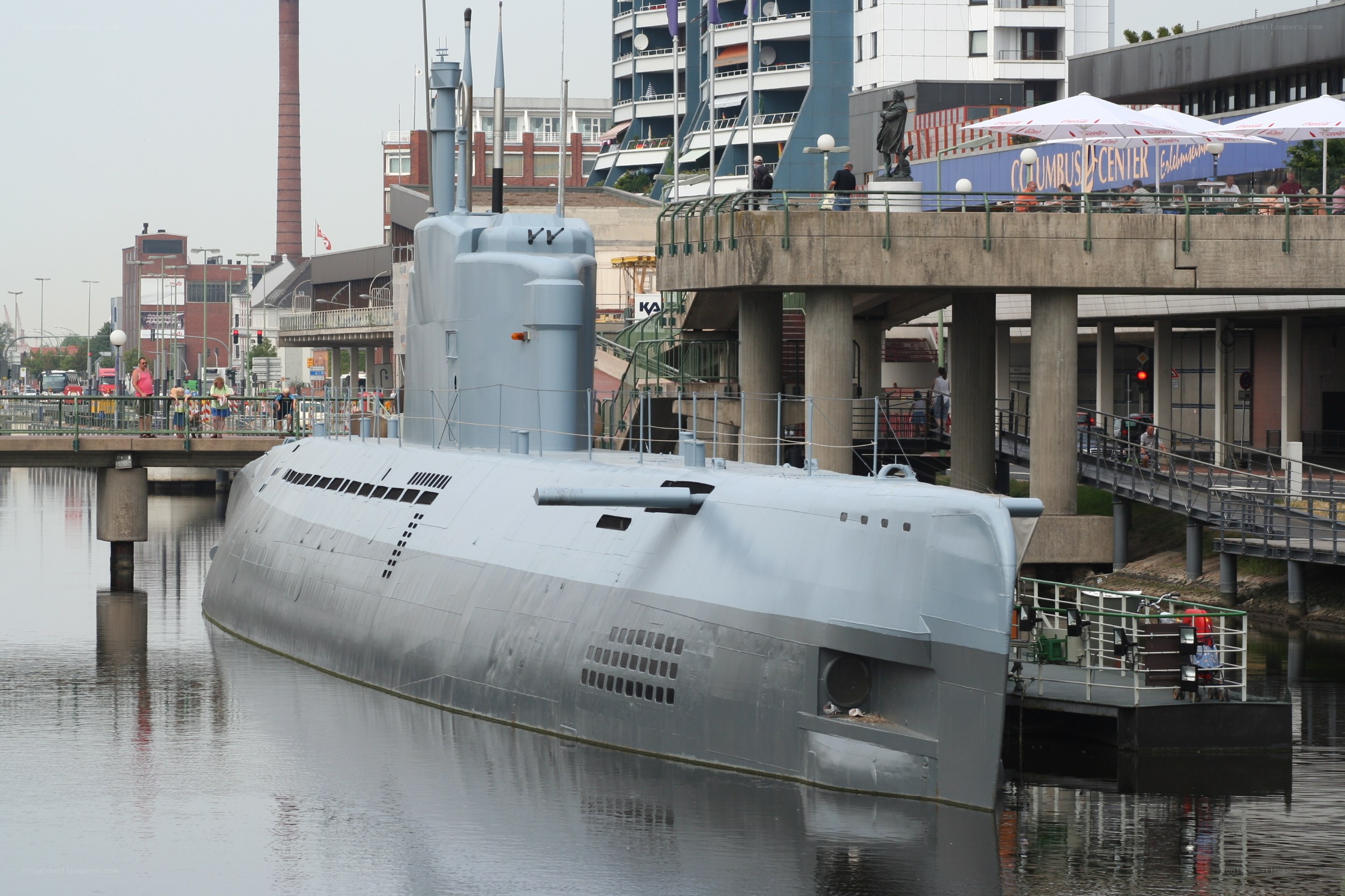 submarine on display in harbor