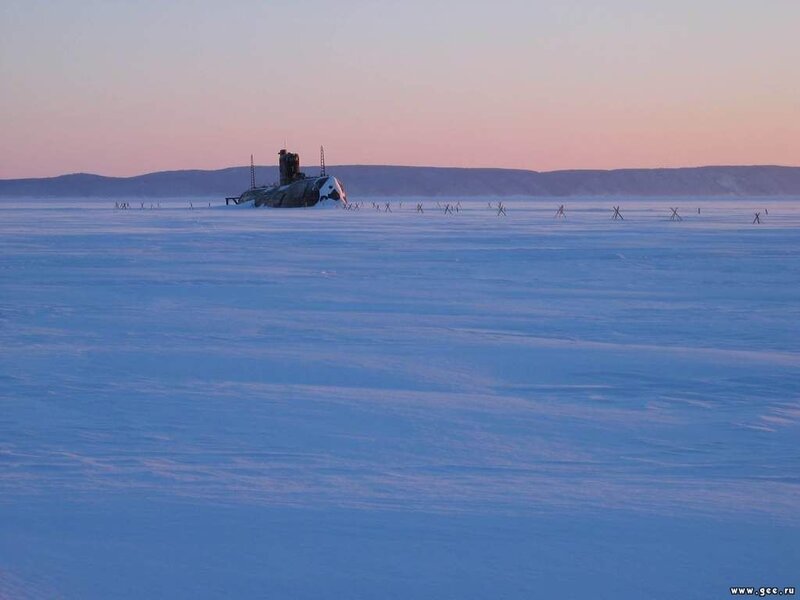 Submarine on frozen sea