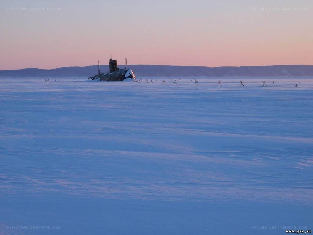 Submarine on frozen sea