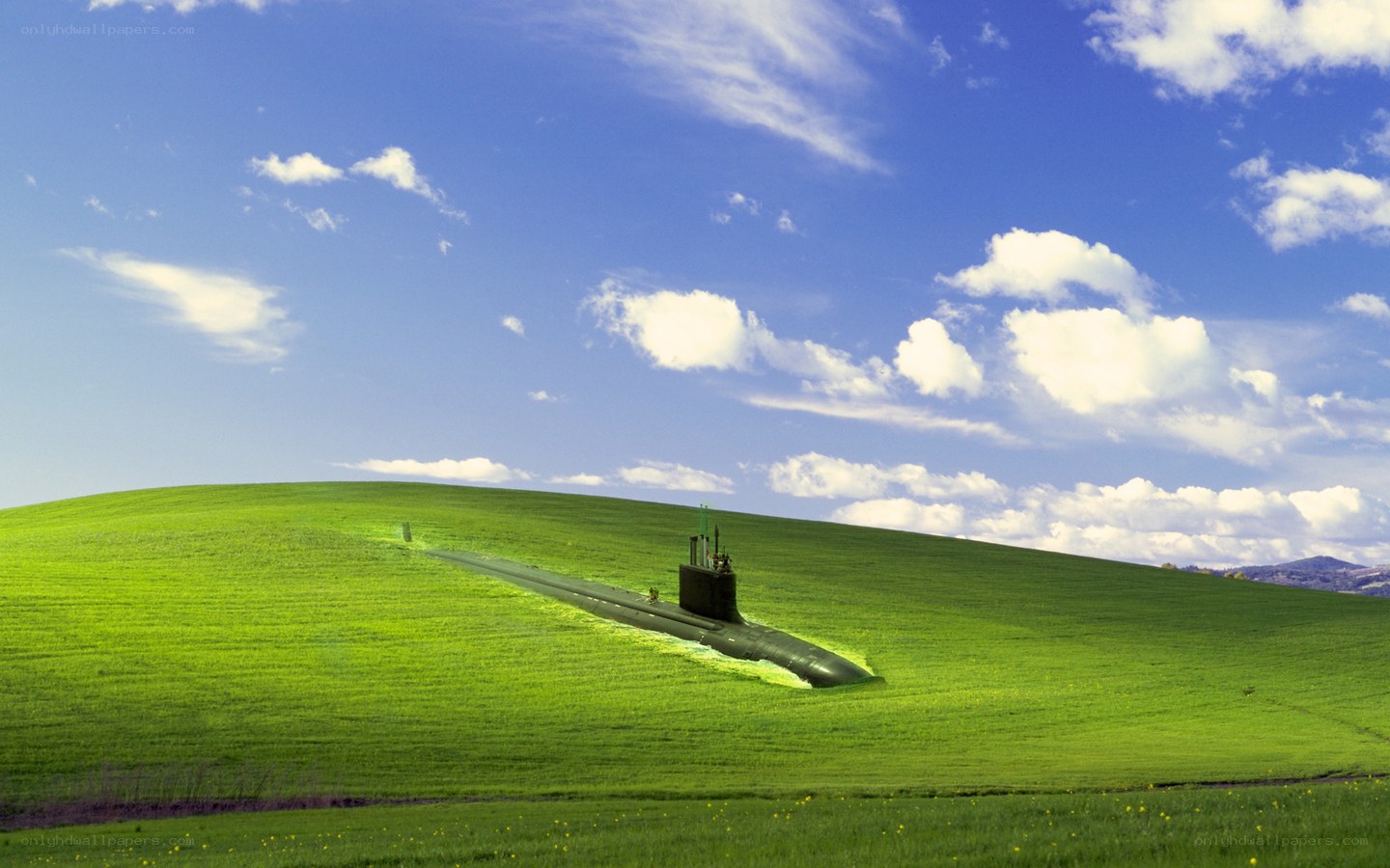 submarine on green hill