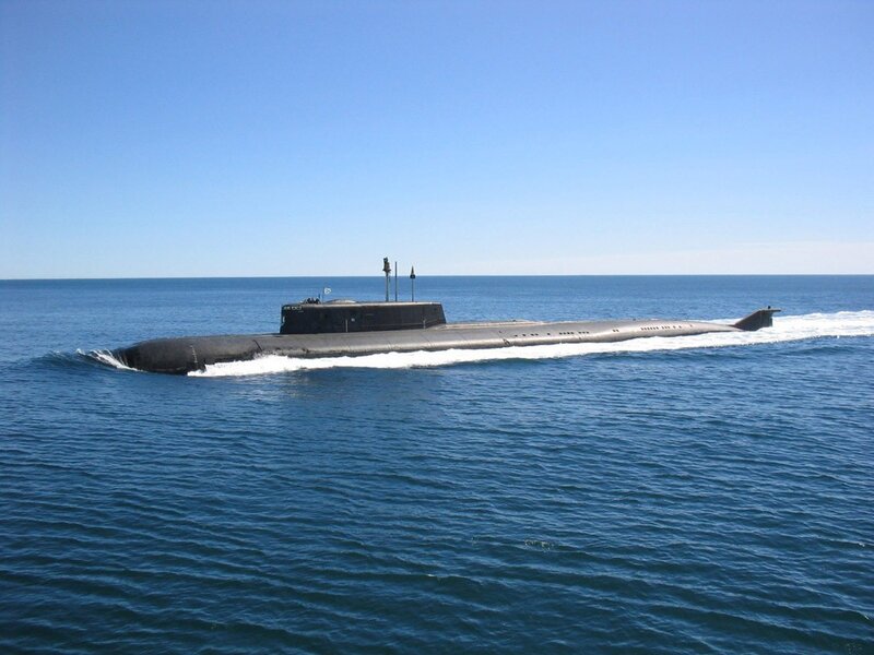 Submarine on Ocean Surface — Blue, Calm, Afternoon