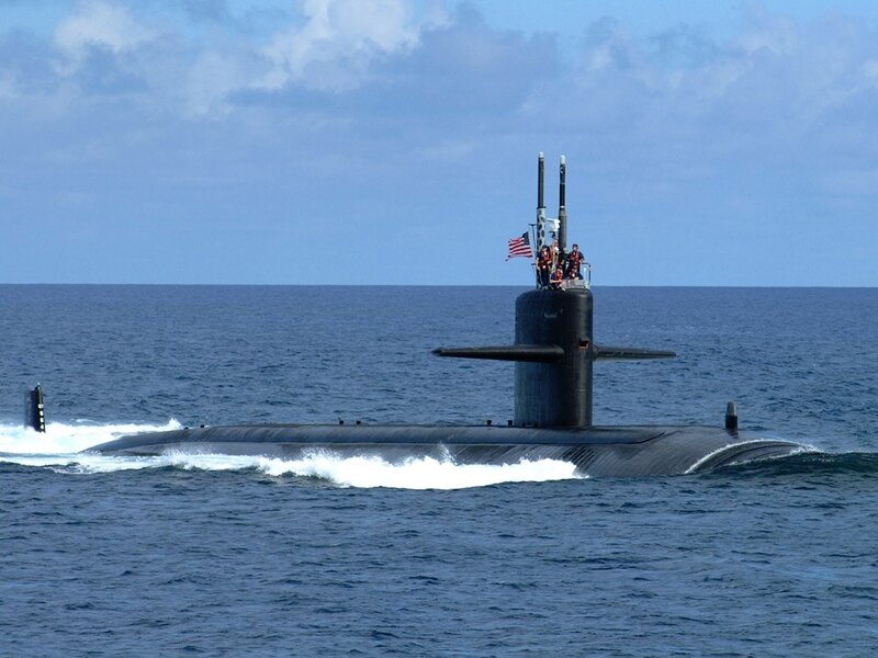 Submarine on Ocean Surface — Blue, Calm
