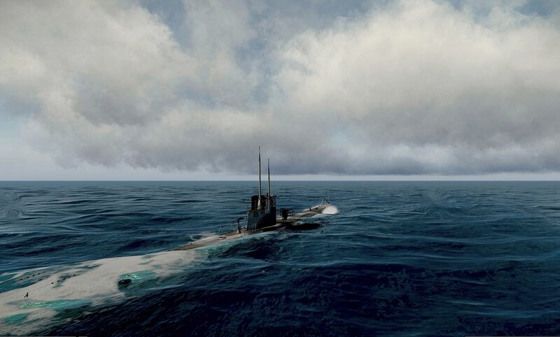 Submarine on Ocean Surface — Blue