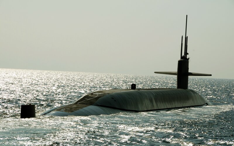 Submarine on Ocean Surface — Gray, Calm, Afternoon