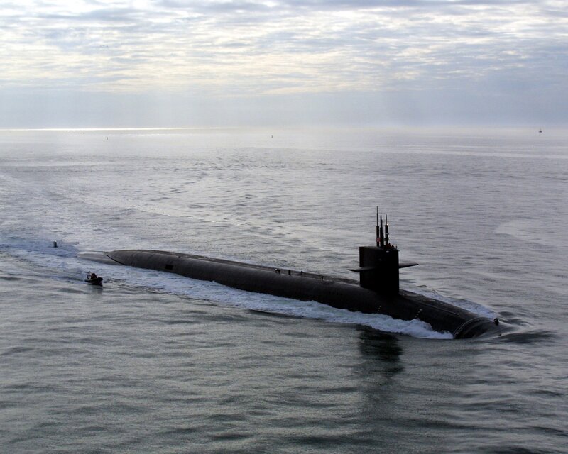 Submarine on Ocean Surface — Gray, Calm, Morning