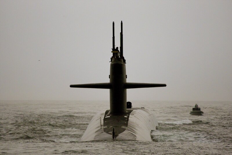 Submarine on Ocean Surface — Gray, Overcast, Photograph