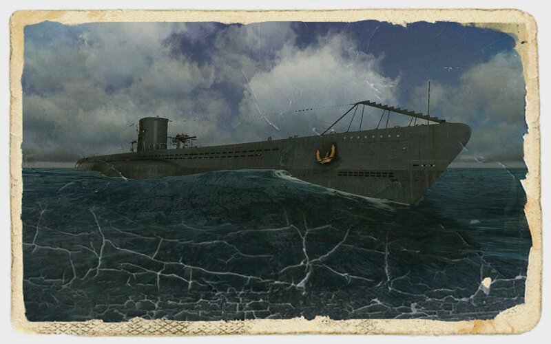 Submarine on Ocean Surface — Gray