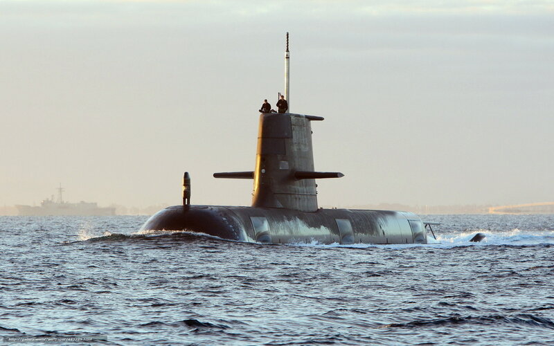 Submarine on the Water — Gray, Calm, Sunset, Photograph, People