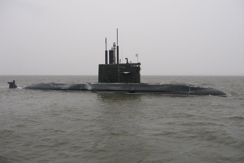Submarine on Water — Gray, Overcast