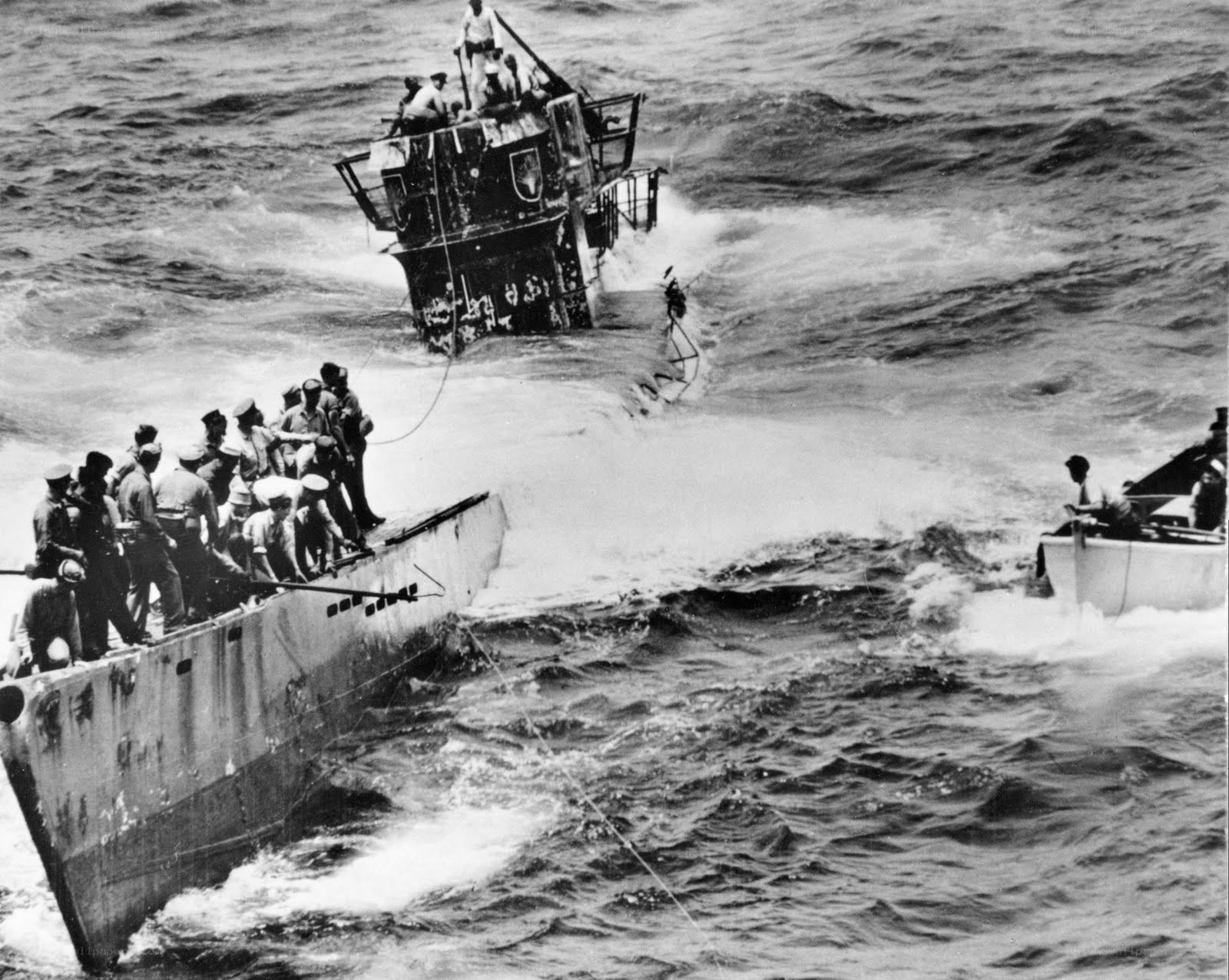 Submarine sinking at sea