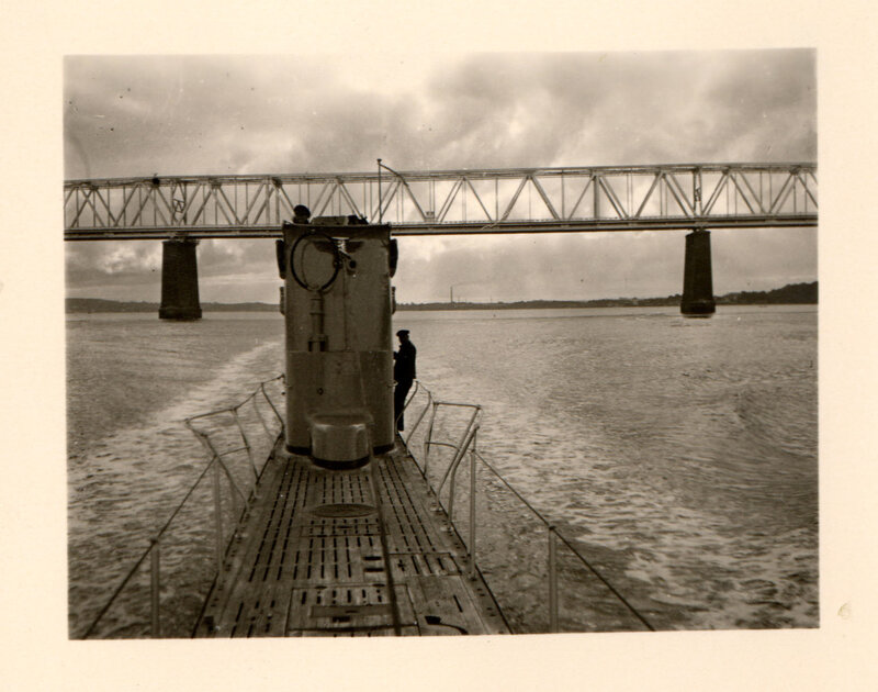 Submarine under a bridge