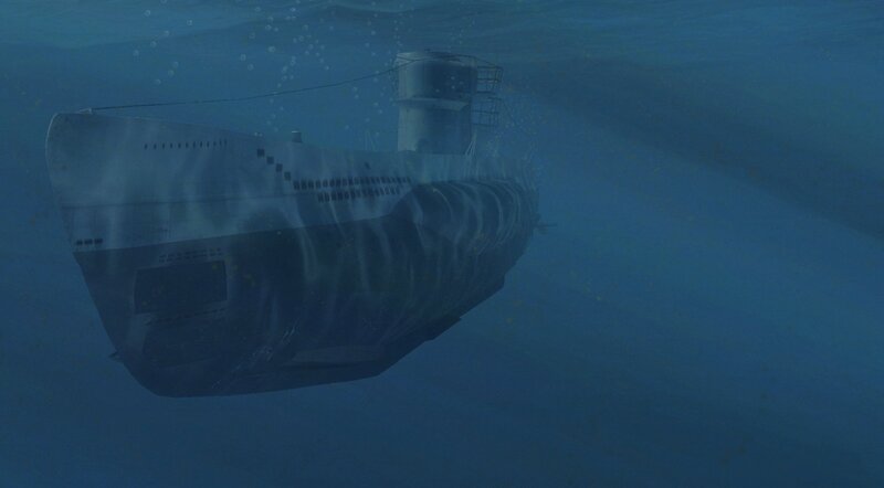 Submarine Underwater — Blue, 3d Render