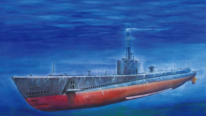 Submarine Underwater — Blue, Dramatic, Painting