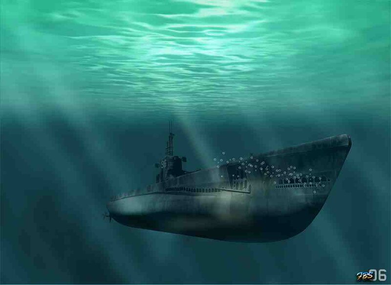 Submarine Underwater — Green, Dramatic, Digital Art