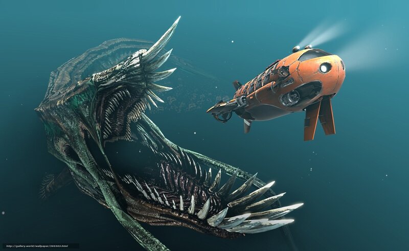Submarine Vs Sea Monster — Blue