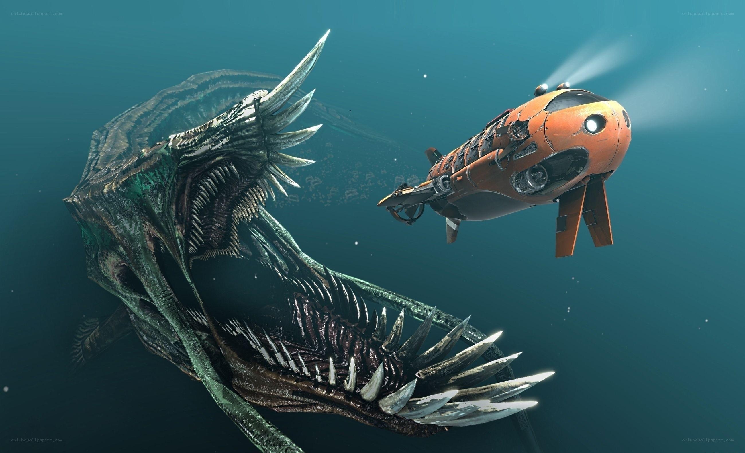 Submarine vs sea monster
