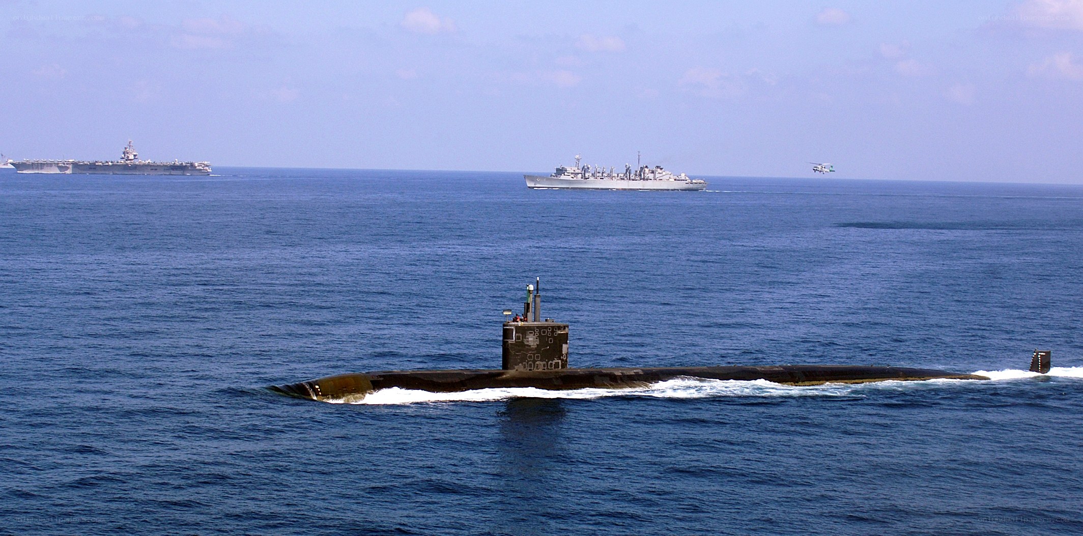 Submarine with naval fleet