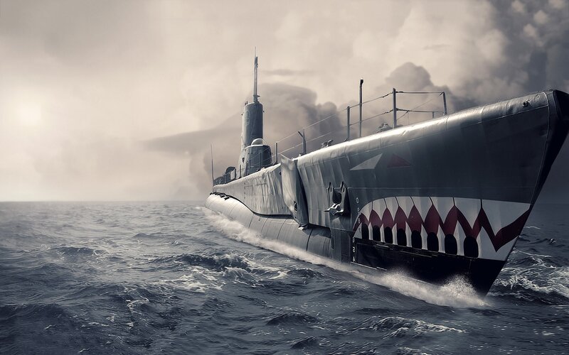 Submarine with Shark Mouth — Gray, Dramatic