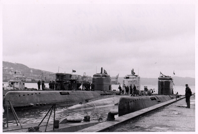Submarines in a harbor