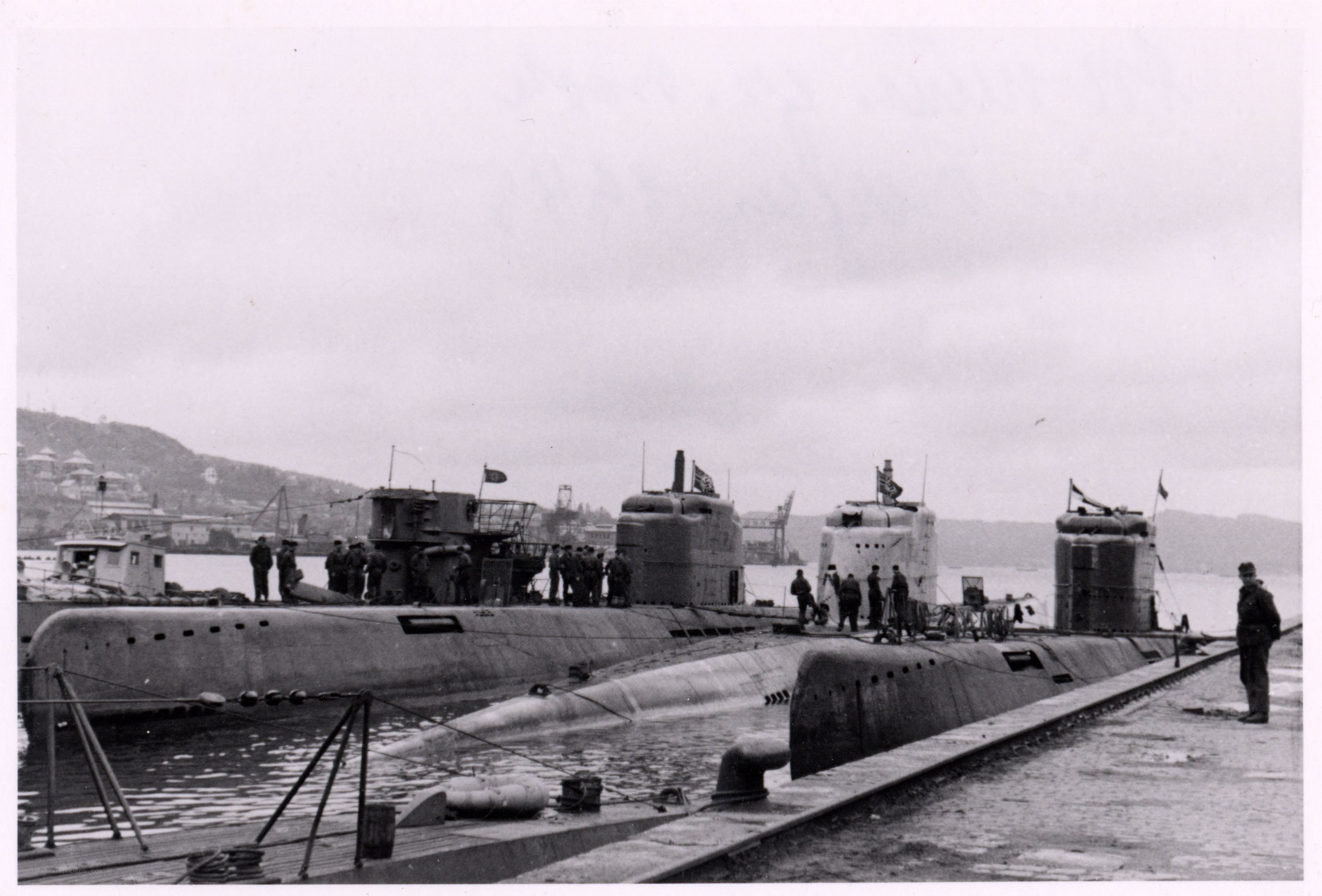 Submarines in a harbor