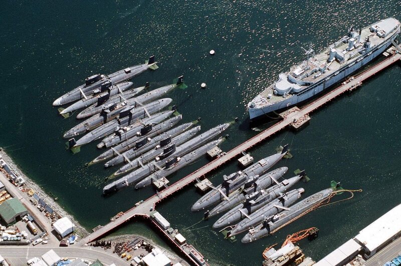 Submarines in Harbor — Gray