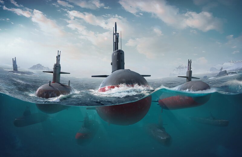 Submarines in Ocean — Blue