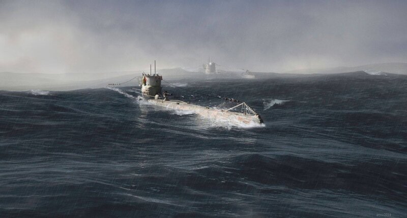 Submarines in Stormy Sea