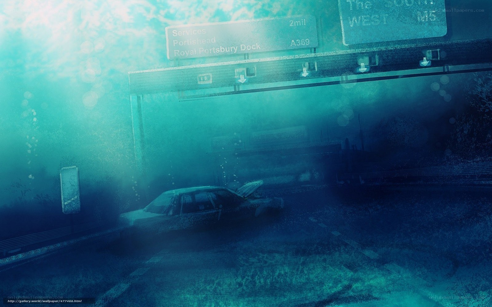 Submerged highway scene
