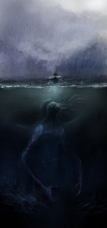 Submerged sea monster in storm