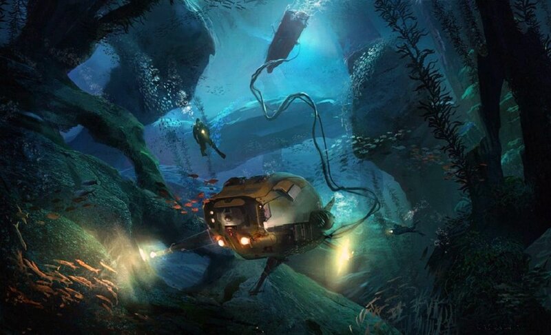 Submersible Exploring Cave — Blue